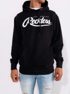 Big R Script Hoodie- Black/White -Men Women Style young and reckless mens fleece hoodies big r script hoodie black white 28434962088039
