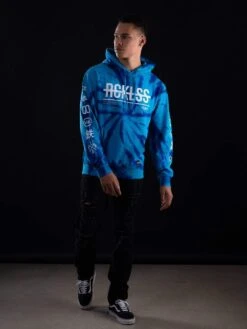Strike Thru Hoodie - Blue Tie Dye -Men Women Style young and reckless mens fleece hoodies strike thru hoodie blue tie dye 16183373496423